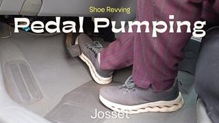 Man in sports shoes and stockings pumps car pedals (J)