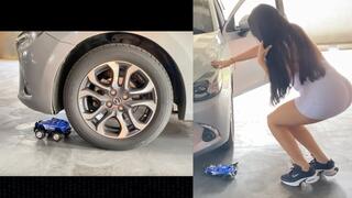Car Crush Destruction: Mazda Tire vs Toy Police Car