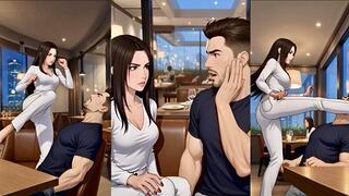 Public Face Slapping, Face Kicking & Foot Worship Domination In A Busy Restaurant – Animated