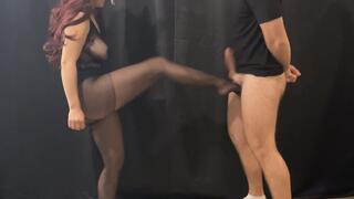 Hot nylons ballbusting session