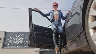 Nicotine Craving Denim Goddess - Sensual Smoking Next To My Car