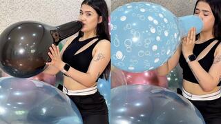 Anny pops 2 balloons with her mouth