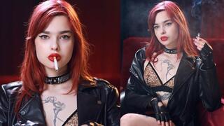 Chloe smoking in leather