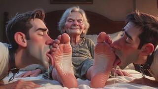 Submissive Mans Serving Old Granny's Ugly Feet - Humiliation