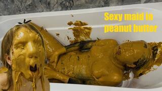 Sexy Maid in peanut butter! Dunk and masturbate!