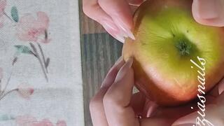 I shred an apple and poke round holes into it with my long natural nails C4SFeet26