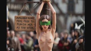 Blindfolded Naked Slave Tied Up To A Pole For Viewers Delight