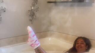 Wet Masala bathes with cute thick socks on!