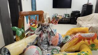 Looner Camylle Plays With Inflatable Pool Toys In An inflatable Pool Messy Style