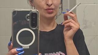 Spiting on mirror and smoking , smoke cough and spit phlegm by Anna Sparkle