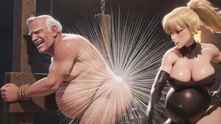 Naked Cuckold in Bondage - Dominatrix Destroys His Caged Cock