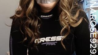 SCUBA WETSUIT TRY ON SCUBA TAPE GAG BREATH PLAY! Watch me suit up in my wetsuit and then apply IPG duct tape on my mouth and then place my scuba mask on! Watch me play damsel In my wetsuit