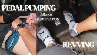 In stockings he pumps car pedals while masturbating (T)