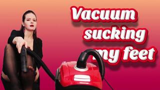 Vacuum sucking my perfect feet in black stockings