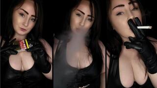 Smoking in a leather outfit with leather gloves pumping that nicotine into my lungs