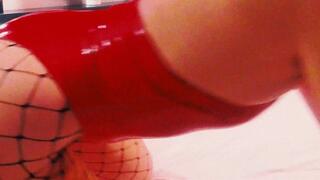 Tall Redhead Winter Ryleigh plays with pussy then takes backshots