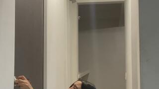 A girl, desperate pees in her jeans