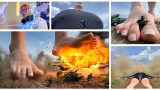 Robot giantess VS convoy of military SD
