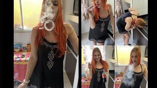Lighting a cigarette on the stove, practicing tricks in the kitchen - 2 cork