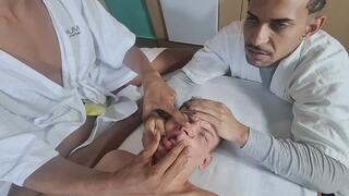 Two masseurs squeezing a client's face very hard part 1 by Giromba, Jack Harrys and Gabriel full HD