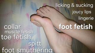 Subby servant on collar, little doggy role play with spitting and Foot fetish with foot smothering, toe licking, sucking ... with Mistress GospodaricaEmma and Her subby Wolfy01