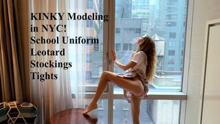NYC School Uniform Plus Petite Tits in a Sexy Leotard with Stockings Modeling Magic Tiny Odette Babe in Big Apple is Her Bebst Urban Strip Tease Ever