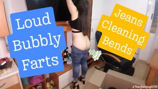 Loud Bubbly Farts from Jeans Cleaning Bends