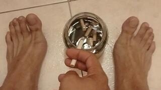 Smoking & Barefoot Glass Play ? Ashtray Teasing with My Feet