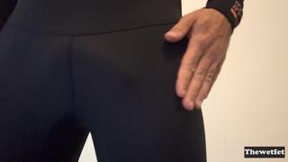 Naked, trapped in neoprene wetsuit, and stroking