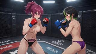 Topless female fighting AI Anime MMA combat 720P