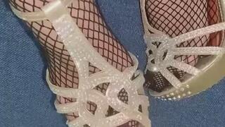 33. Melove sexy legs in Black Fishnet with Purple Nail Polish