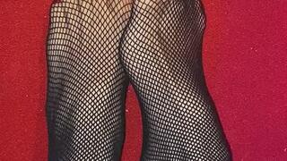 34. Melove Sexy Legs in Black Fishnet showing Red Nail Polish