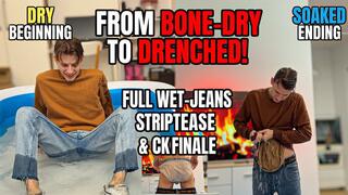 FROM BONE-DRY TO DRIPPING WET! Hot stud soaks heavy blue jeans, hoodie & sneakers in a pool. Experience intense macro soggy socks removal, wringing out heavy wet clothes, and stripping down to a soaked, clinging Calvin Klein bulge!