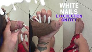 Ejaculating on my feet, standing masturbation with white nails