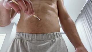 I'm cleaning my hairy belly button with a brush