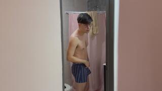 Bathroom Voyeur: Twink Undressing, Touching Himself, and Teasing