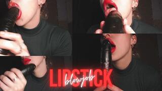Lipstick Blowjob - Messy Red Lipstick on Big Black Dildo