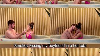 Smokey kissing my boyfriend in a hot tub