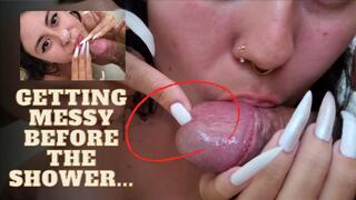 Peehole fuck in the shower! Ejaculation eating blowjob and handjob long painted nails