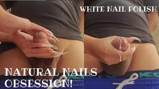 Ejaculating, standing masturbation with white nails, front view