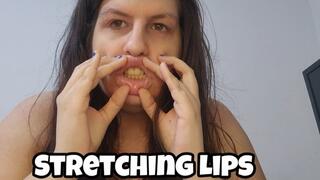 Extreme Lip Stretching Close Up - Pulling Mouth Lips Chubby Gir