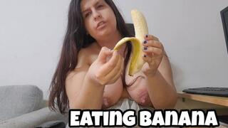 Topless Sexy Banana Eating - Sensual Blowjob Style Chubby Girl