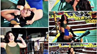 Angel (Amateur) vs Candy (Pro) - Competitive Bikini Female Wrestling Barefoot Ring Fight with Victory Pose