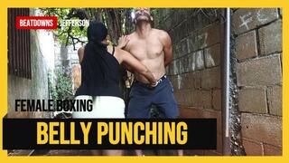 Hitting a man's belly hard (T)