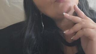 Passionate Smoking Tease in Black Blouse – Sensual Relaxing Vibes