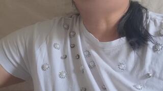 Passionate Smoking Relaxation in a White T-Shirt.