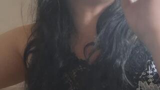 Sexy Smoking Tease in a Black and White Tight Blouse