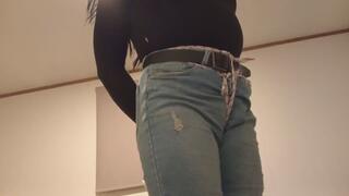 Crossdresser bound and ductaped gagged walking in her room