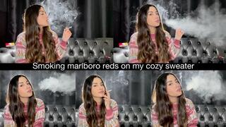 Smoking marlboro reds on my cozy sweater