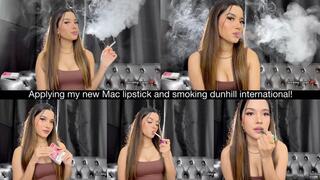 Applying my new Mac lipstick and smoking dunhill international!